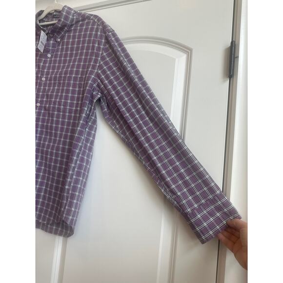 J. Crew Factory Men Slim Fit Flex Wash Purple and White Plaid Collar Button Down - Picture 4 of 7